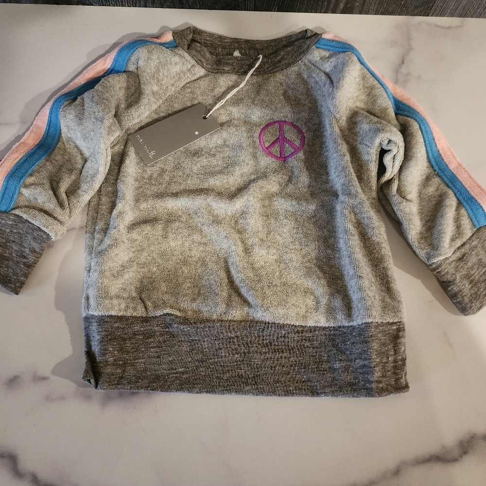 Miki Miette Baby Joplin Pullover|Grey W/ Peace Sign|Girls Size 9M |New With Tags